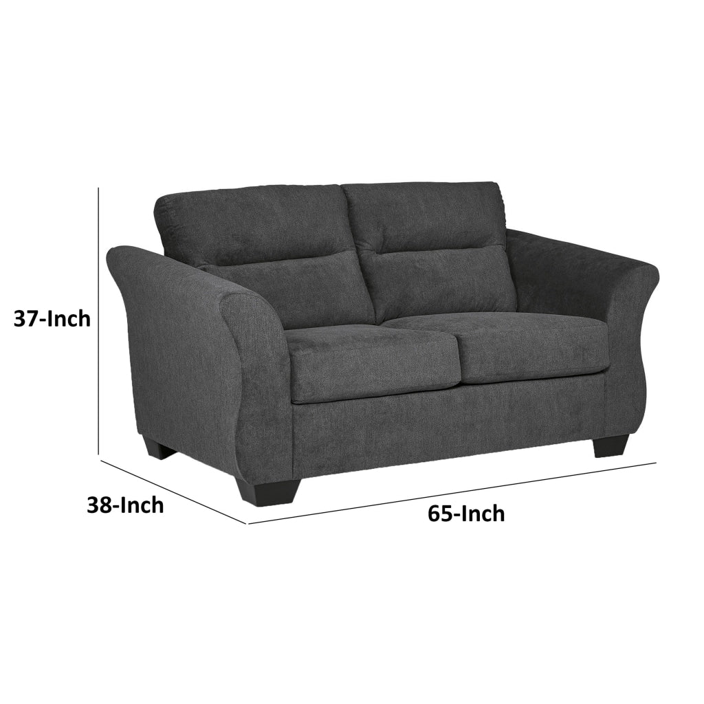 Avel 65 Inch Loveseat Tapered Arms and Soft Dark Gray Polyester Cushions By Casagear Home BM311692