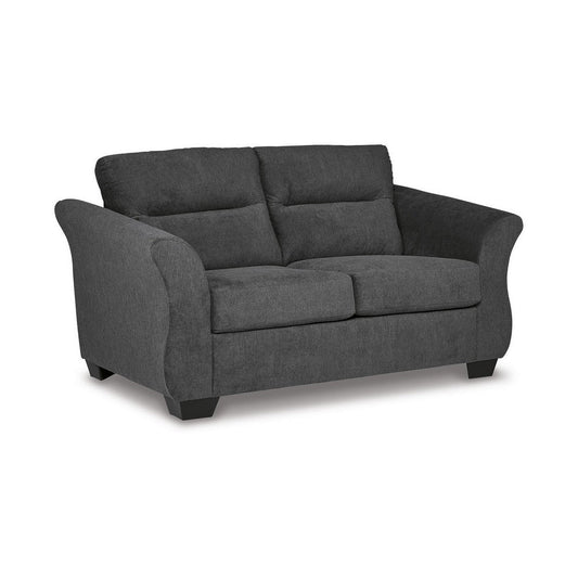 Avel 65 Inch Loveseat, Tapered Arms and Soft Dark Gray Polyester Cushions By Casagear Home