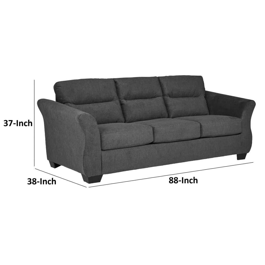 Avel 88 Inch Sofa Tapered Arms and Soft Dark Gray Polyester Cushions By Casagear Home BM311693