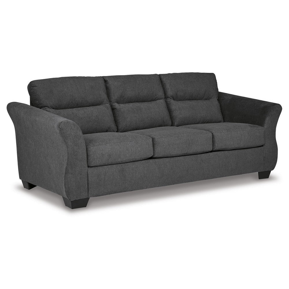 Avel 88 Inch Sofa, Tapered Arms and Soft Dark Gray Polyester Cushions By Casagear Home