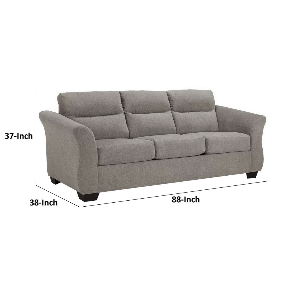 Avel 88 Inch Sofa Tapered Arms and Soft Slate Gray Polyester Cushions By Casagear Home BM311700