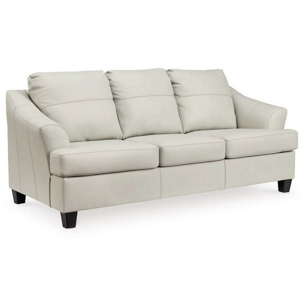 Geno 88 Inch Queen Sofa Sleeper, Oversized Cushions, Off White Leather By Casagear Home