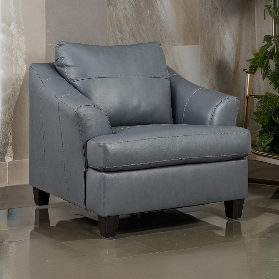 Geno 43 Inch Accent Chair Oversized Back Cushion Metallic Gray Leather By Casagear Home BM311706