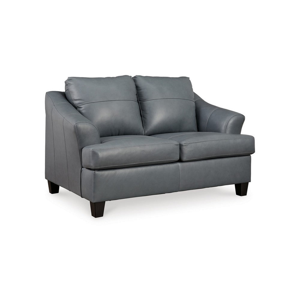 Geno 65 Inch Loveseat, Oversized Back Cushion, Metallic Gray Leather By Casagear Home