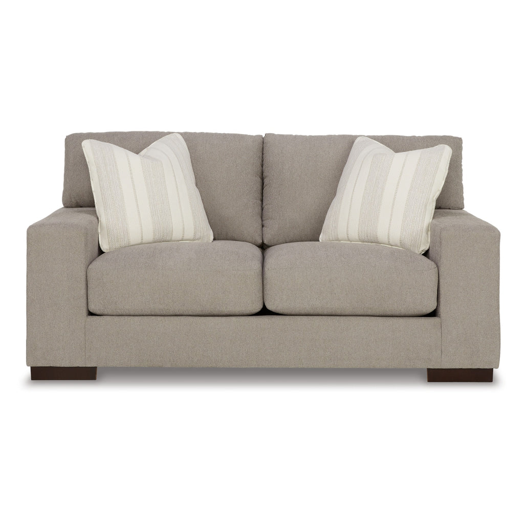 Magg 70 Inch Loveseat 2 Ivory Throw Pillows Soft Flax Beige Polyester By Casagear Home BM311710