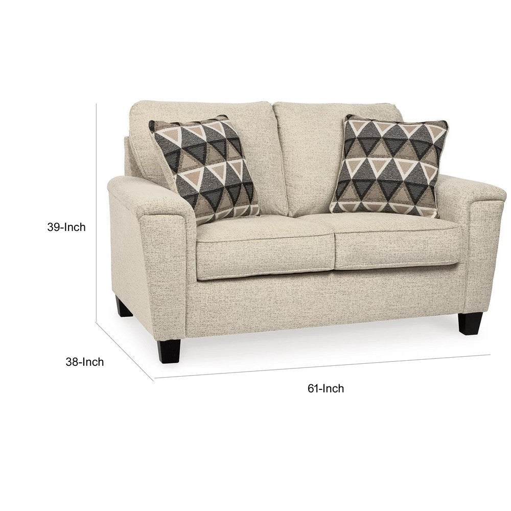 Abin 61 Inch Loveseat 2 Throw Pillows Modern Cream Chenille Polyester By Casagear Home BM311713