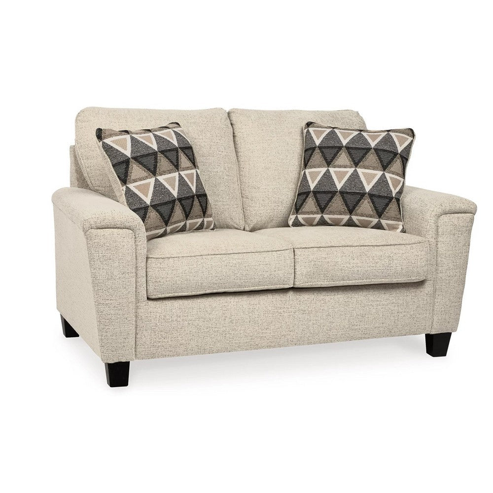 Abin 61 Inch Loveseat, 2 Throw Pillows, Modern Cream Chenille Polyester By Casagear Home