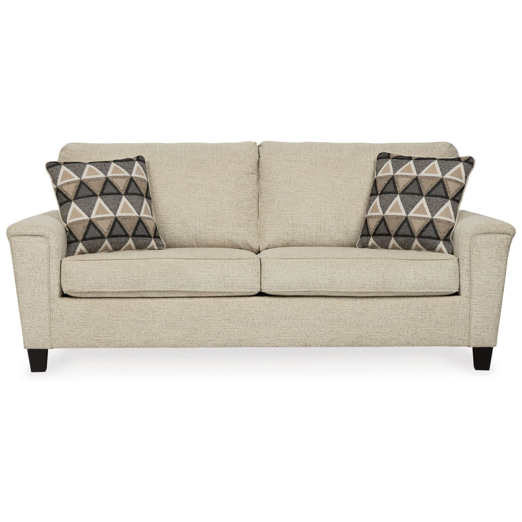 Abin 89 Inch Sofa 2 Throw Pillows Modern Cream Chenille Polyester By Casagear Home BM311714