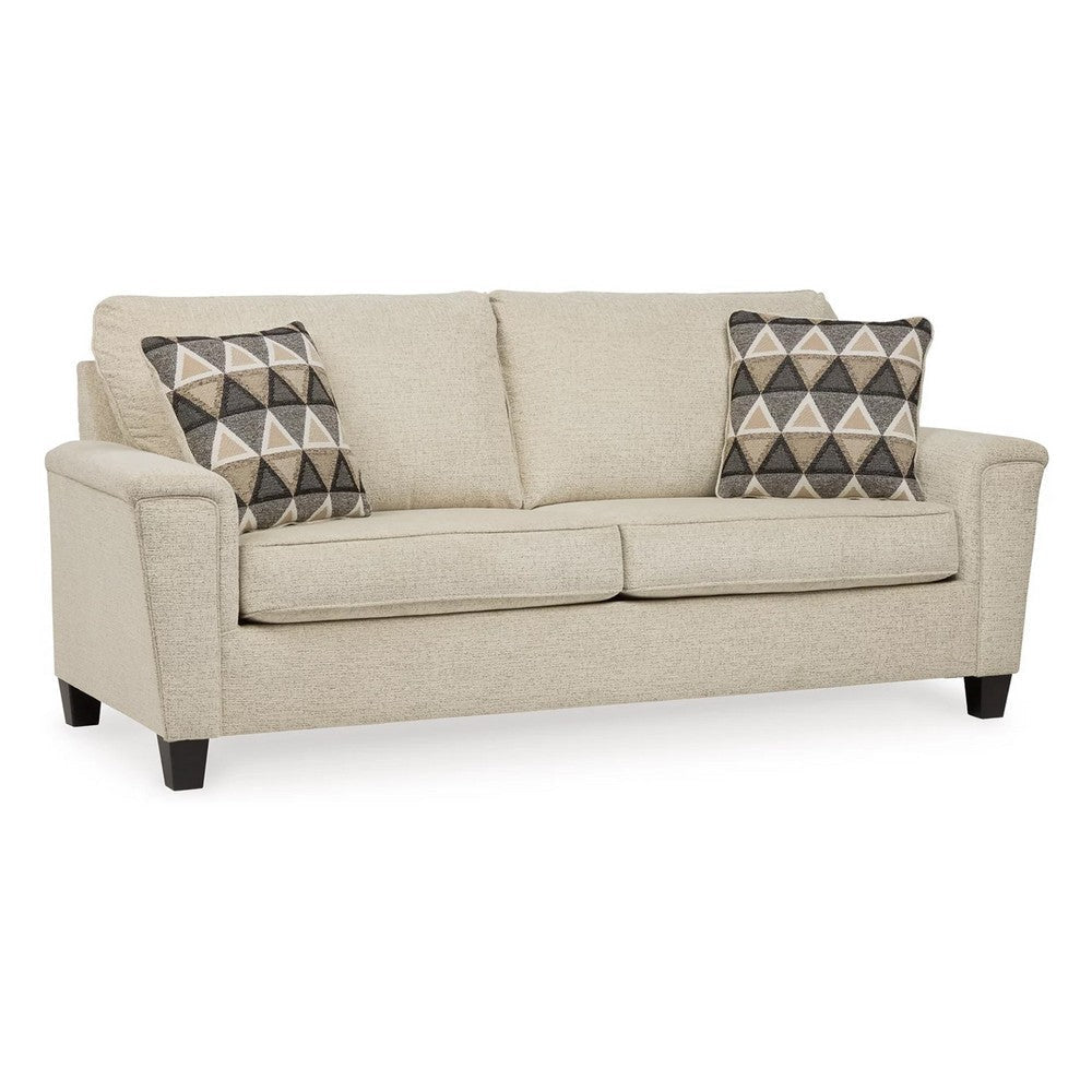 Abin 89 Inch Sofa, 2 Throw Pillows, Modern Cream Chenille Polyester By Casagear Home