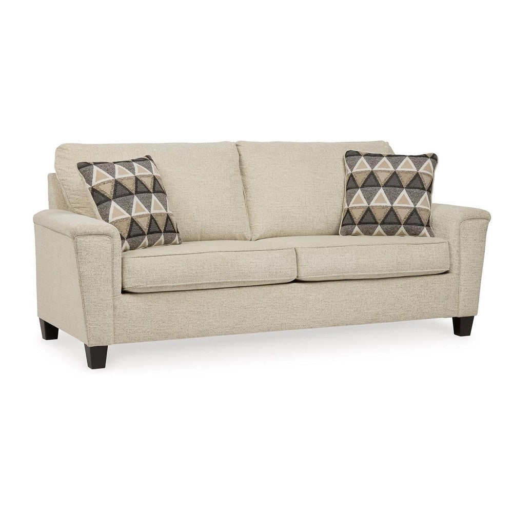 Abin 89 Inch Queen Sofa Sleeper, 2 Throw Pillows, Cream Chenille Polyester By Casagear Home