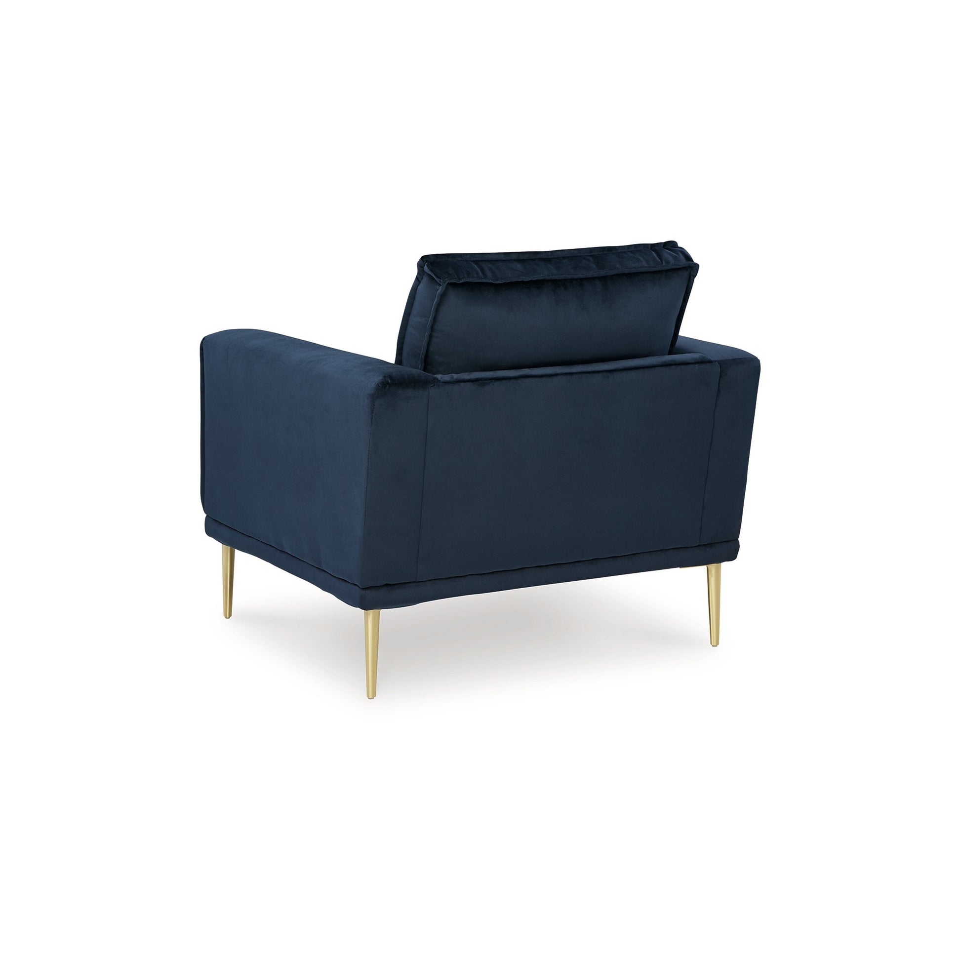 Maca 35 Inch Accent Chair Navy Blue Polyester and Brass Metal Legs By Casagear Home BM311719