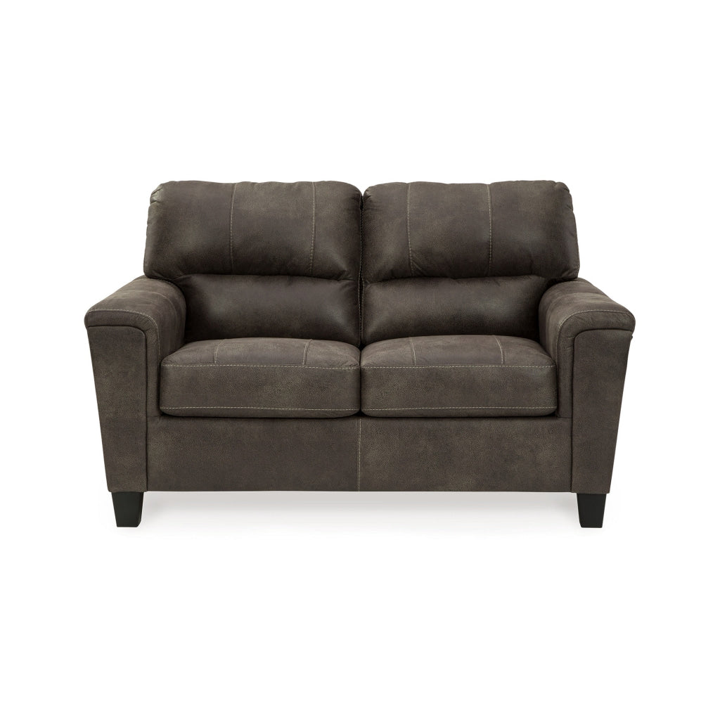 Nav 61 Inch Loveseat Modern Plush Cushions Weathered Taupe Faux Leather By Casagear Home BM311727