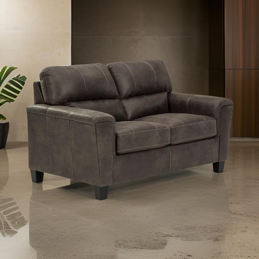 Nav 61 Inch Loveseat Modern Plush Cushions Weathered Taupe Faux Leather By Casagear Home BM311727