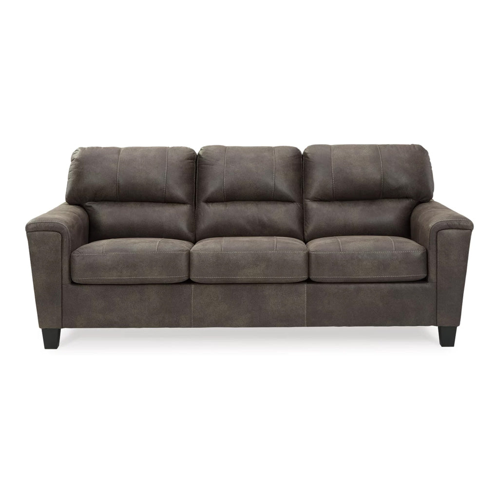 Nav 89 Inch Queen Sofa Sleeper with Plush Cushions Taupe Faux Leather By Casagear Home BM311728