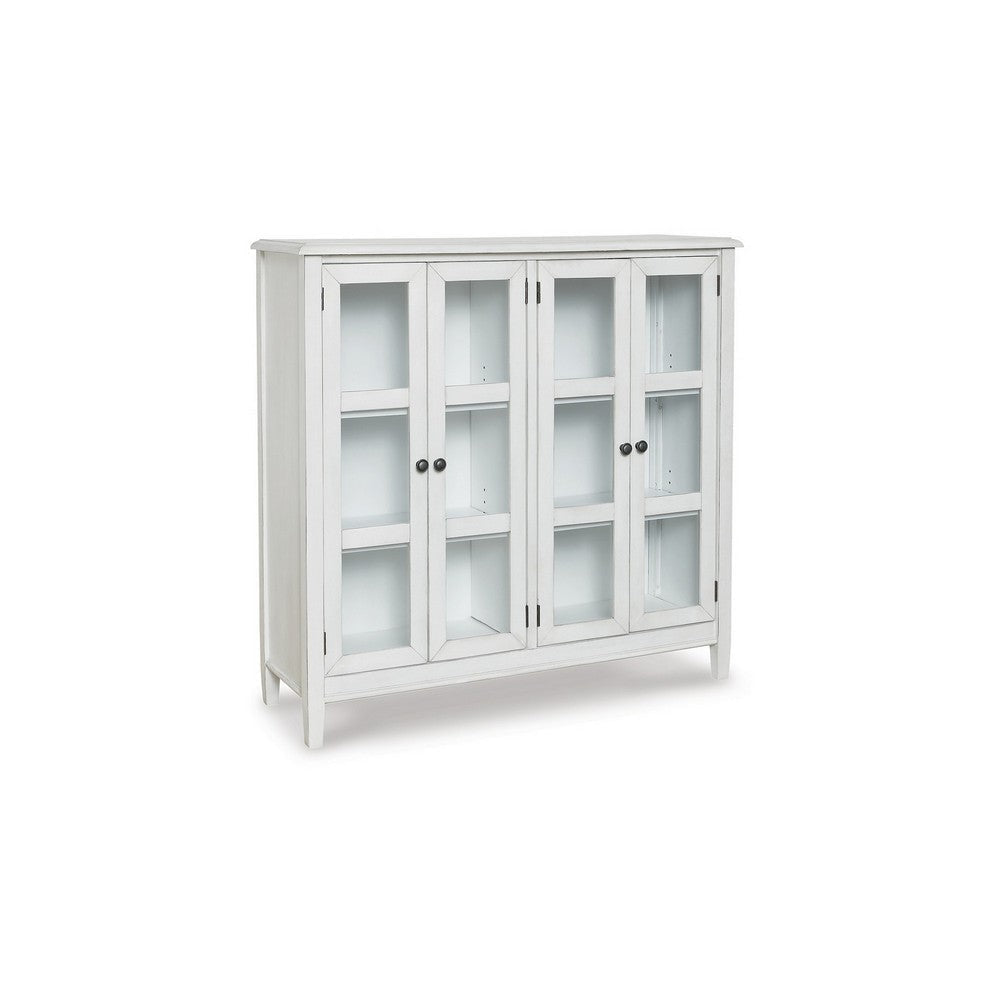 47 Inch Accent Cabinet 2 Shelves Glass Doors White Gray Wood Veneer By Casagear Home BM311737