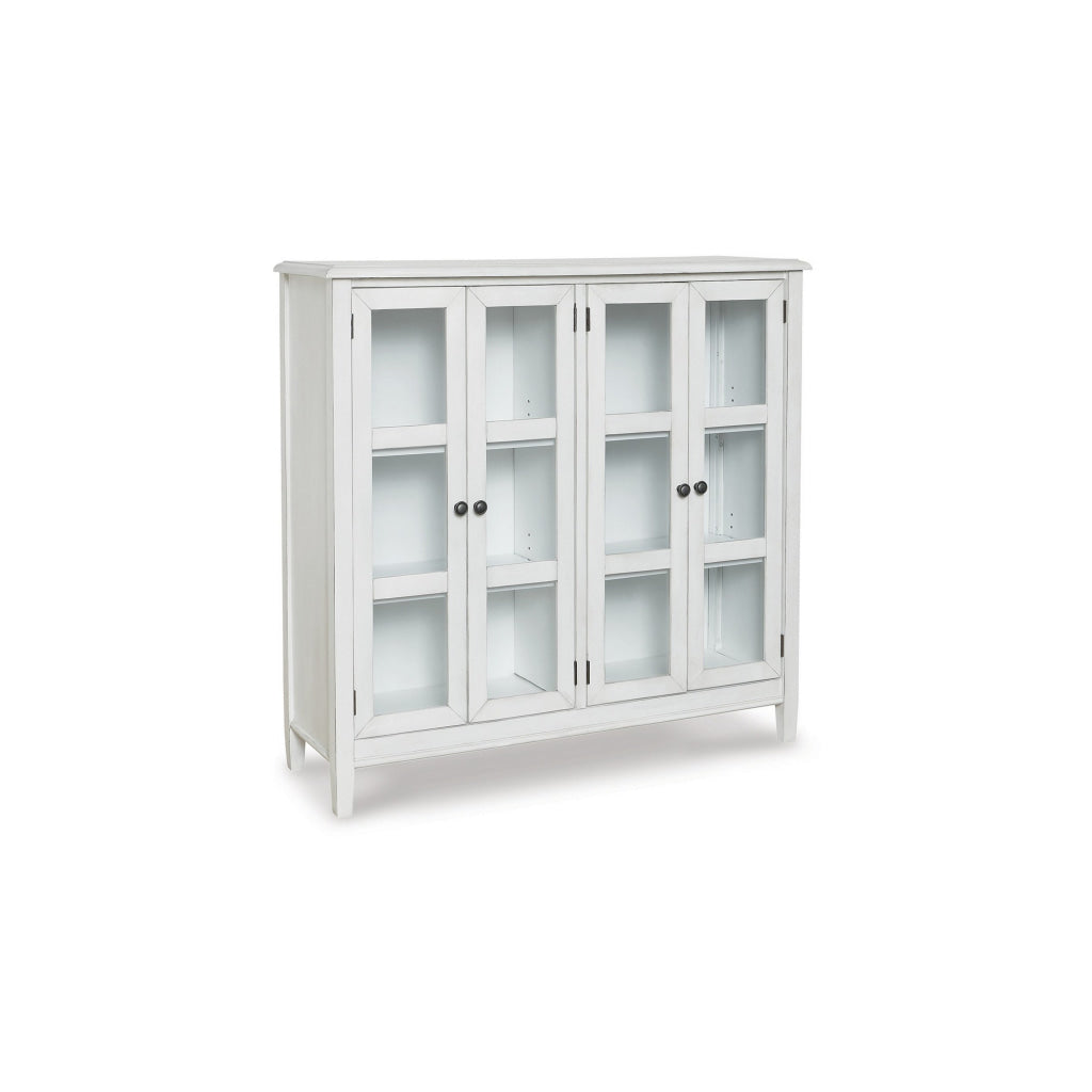 47 Inch Accent Cabinet 2 Shelves Glass Doors White Gray Wood Veneer By Casagear Home BM311737