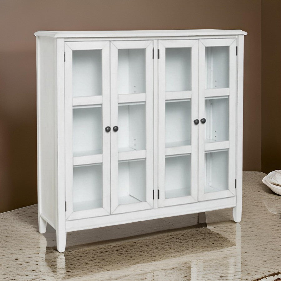 47 Inch Accent Cabinet 2 Shelves Glass Doors White Gray Wood Veneer By Casagear Home BM311737