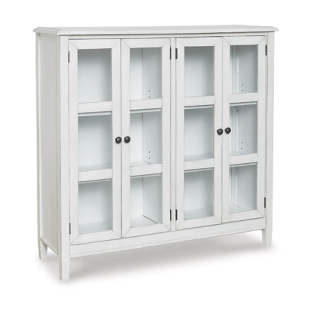 47 Inch Accent Cabinet 2 Shelves Glass Doors White Gray Wood Veneer By Casagear Home BM311737