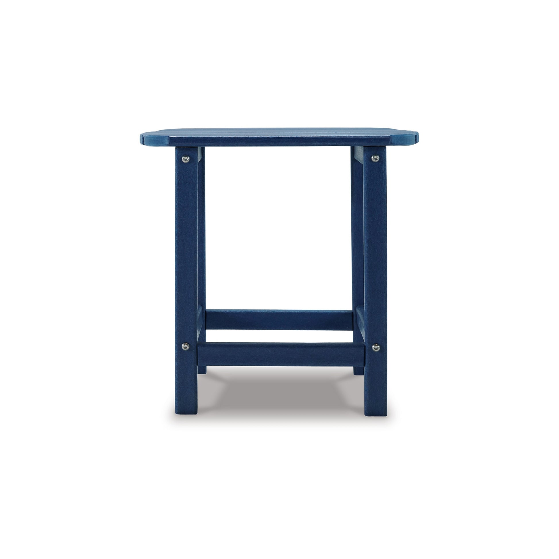 Suen 19 Inch End Table Outdoor Blue Polyethylene Slatted Top Steel Frame By Casagear Home BM311742