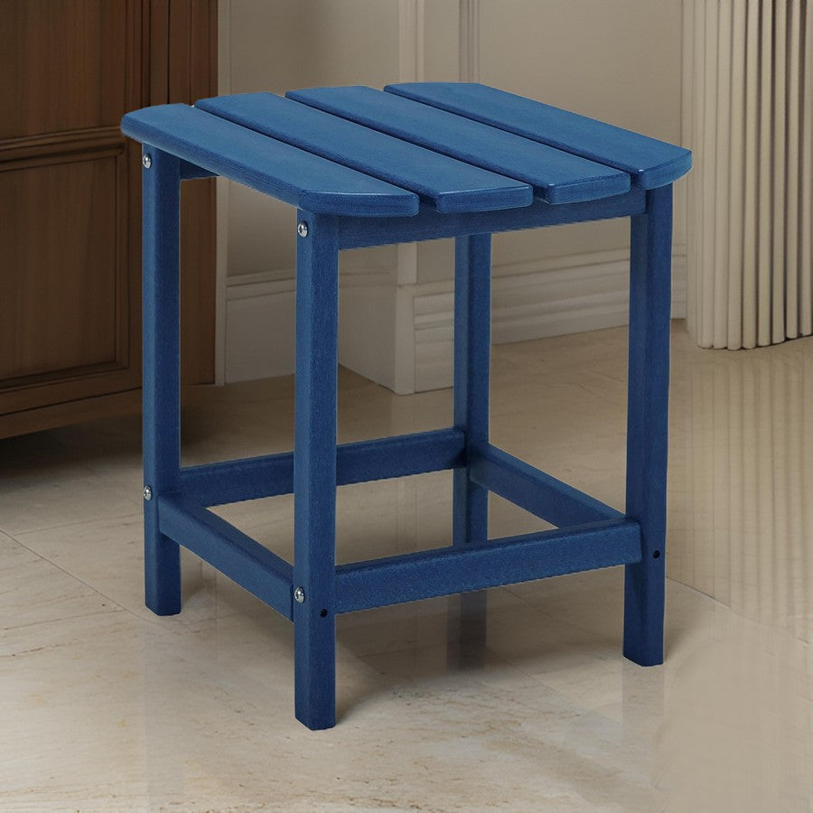 Suen 19 Inch End Table, Outdoor Blue Polyethylene Slatted Top, Steel Frame By Casagear Home