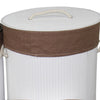 5 Piece Laundry Basket and Tray Set Round Folding Brown Bamboo White By Casagear Home BM311746