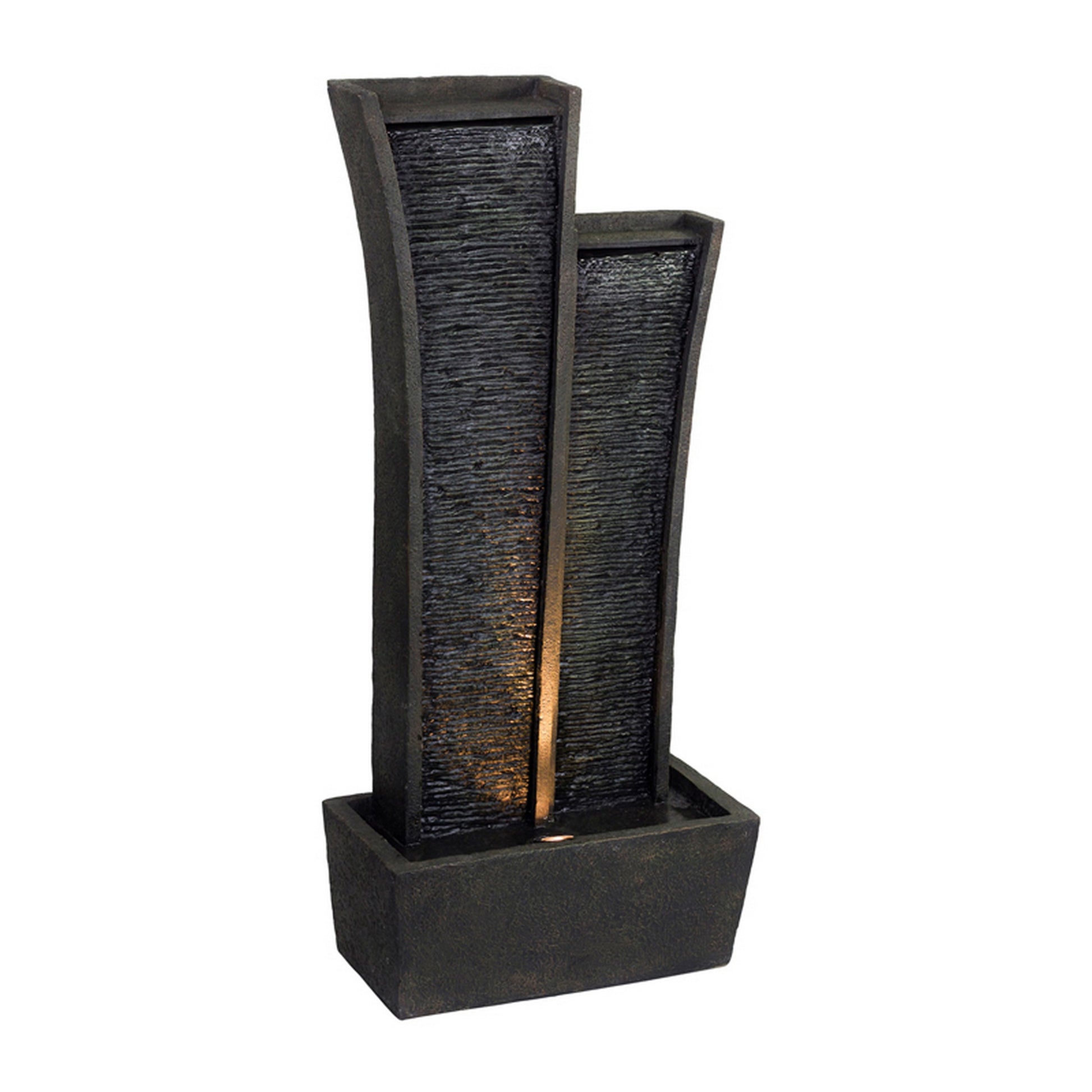 41 Inch Tower Water Fountain Tall Rectangular Rock Halogen Light Gray By Casagear Home BM311756