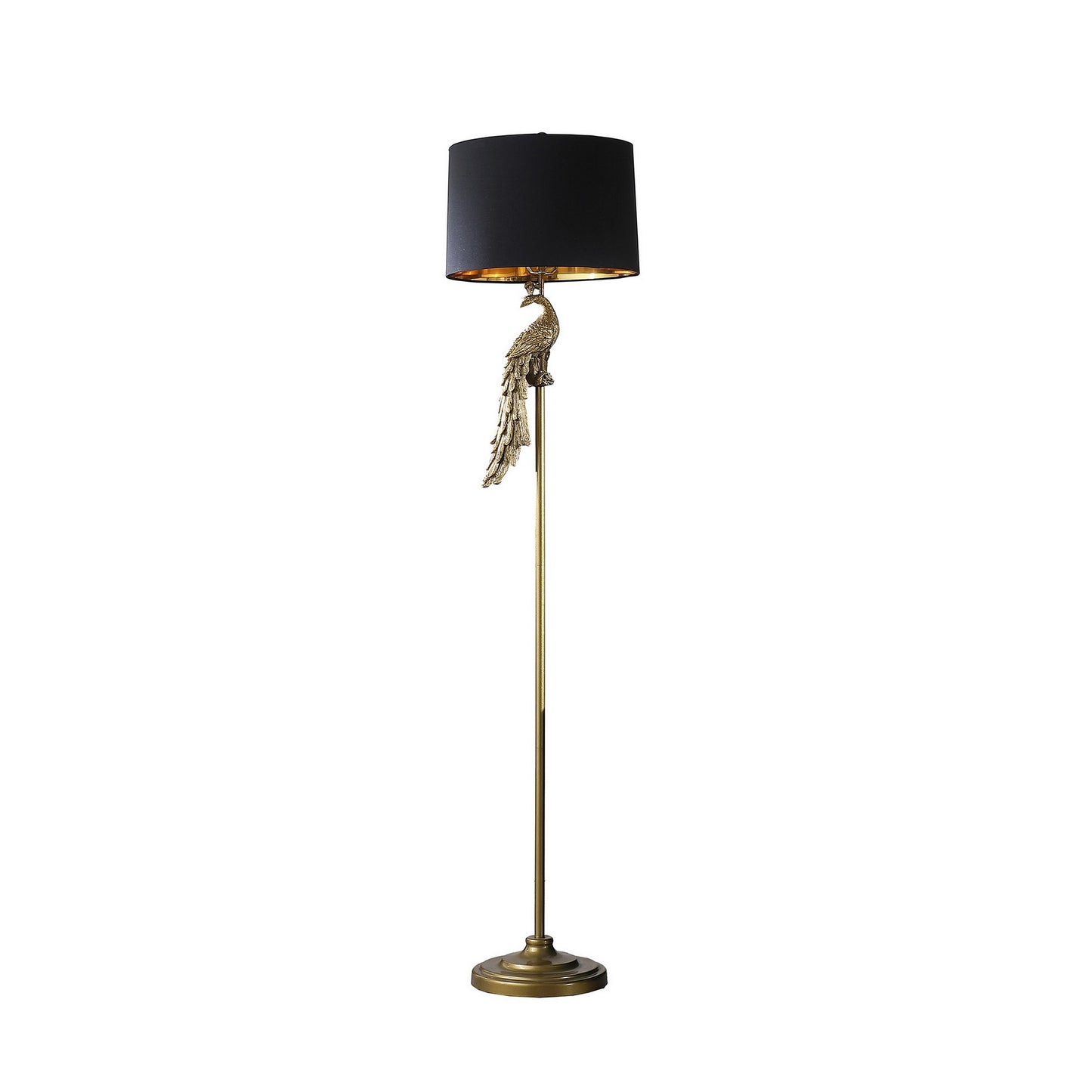 65 Inch Floor Lamp Peacock Linen Drum Shade Pedestal Branch Gold Finish By Casagear Home BM311757