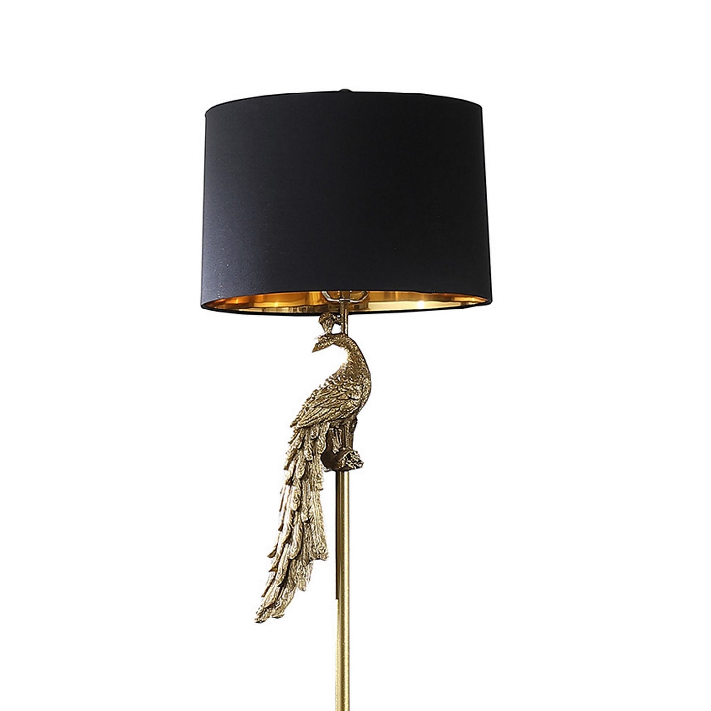 65 Inch Floor Lamp Peacock Linen Drum Shade Pedestal Branch Gold Finish By Casagear Home BM311757