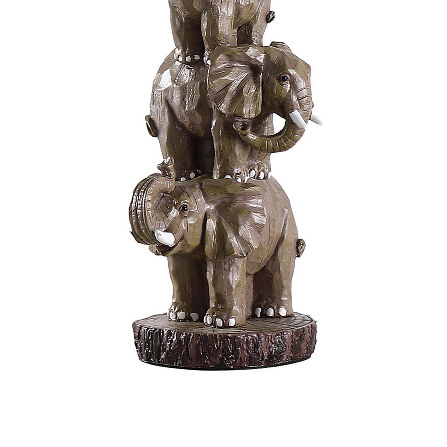 21 Inch Accent Table Lamp 3 Stacked Elephants Linen Bell Shade Brown Gray By Casagear Home BM311759