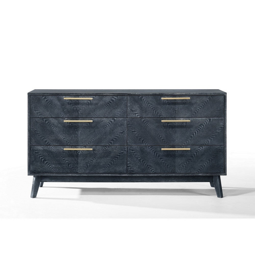 Cid Coy 55 Inch Wide Dresser 6 Drawer Metal Base Gray Wood Grains Gold By Casagear Home BM311765