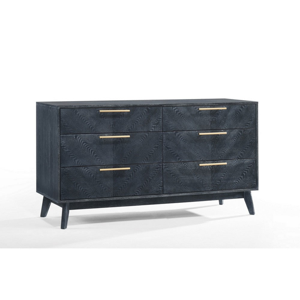 Cid Coy 55 Inch Wide Dresser 6 Drawer Metal Base Gray Wood Grains Gold By Casagear Home BM311765