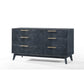 Cid Coy 55 Inch Wide Dresser, 6 Drawer, Metal Base, Gray Wood Grains, Gold By Casagear Home