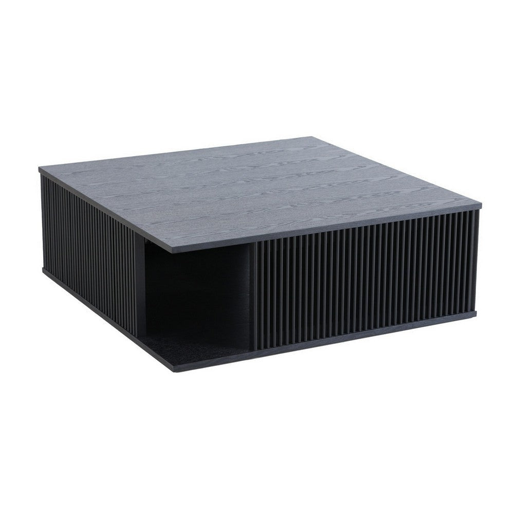 39 Inch Coffee Table Platform Louvered Wood Design Black Ash Veneer By Casagear Home BM311769