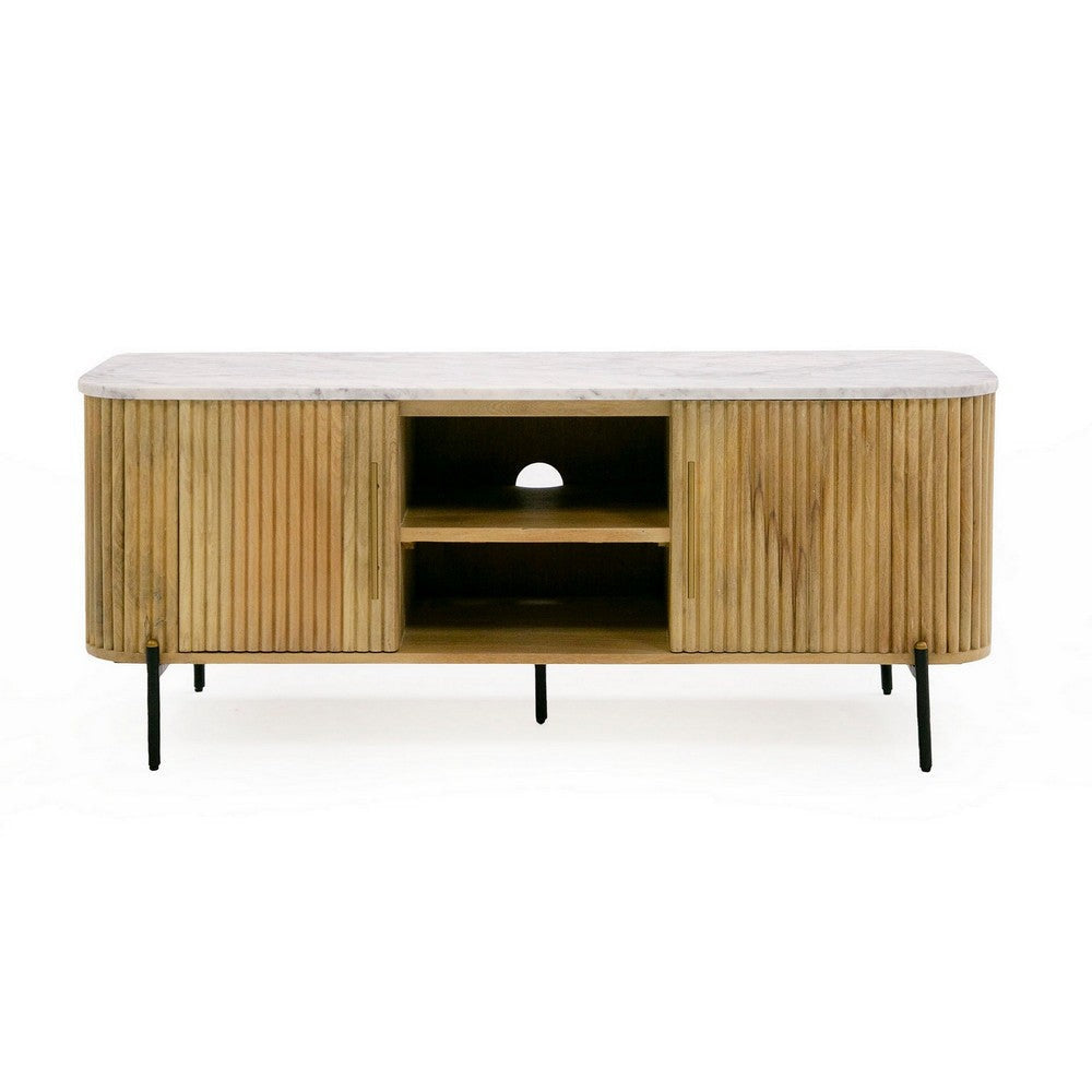 Cid Jolie 53 Inch TV Entertainment Console 2 Doors White Marble Brown By Casagear Home BM311772