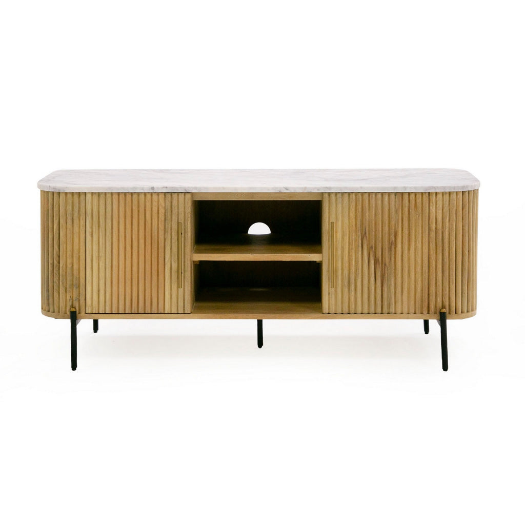 Cid Jolie 53 Inch TV Entertainment Console 2 Doors White Marble Brown By Casagear Home BM311772