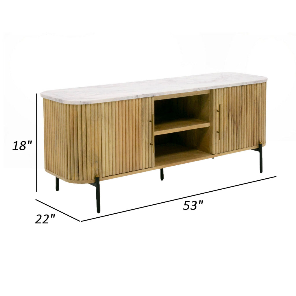 Cid Jolie 53 Inch TV Entertainment Console 2 Doors White Marble Brown By Casagear Home BM311772