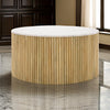 Cid Jolie 32 Inch Coffee Table White Marble Top Brown Mango Drum Base By Casagear Home BM311773