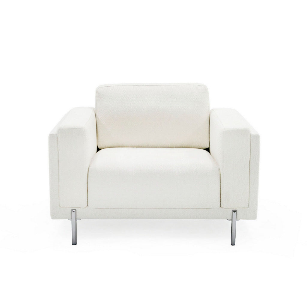 44 Inch Chair Tuxedo Square Arms Metal Legs Off White Fabric Upholstery By Casagear Home BM311776