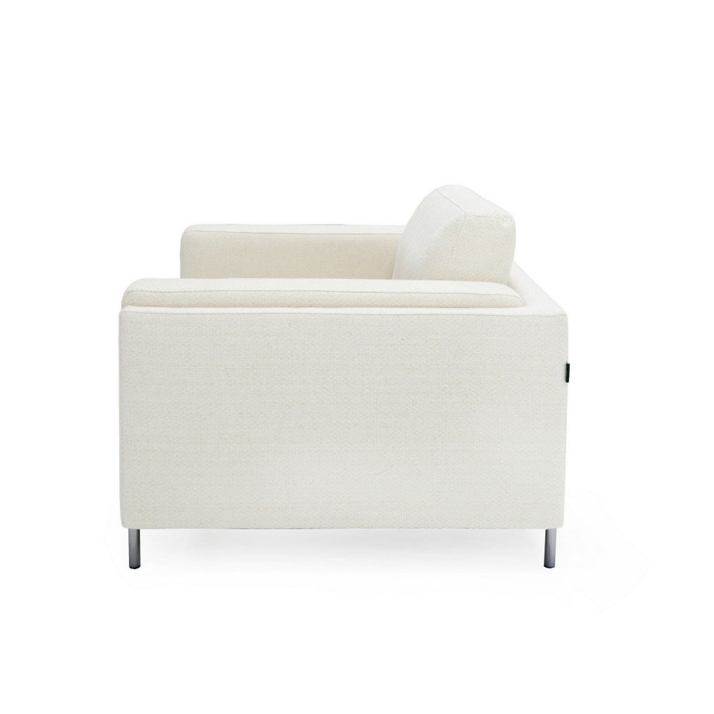 44 Inch Chair Tuxedo Square Arms Metal Legs Off White Fabric Upholstery By Casagear Home BM311776