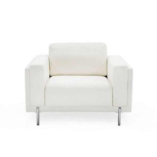 44 Inch Chair, Tuxedo Square Arms, Metal Legs, Off White Fabric Upholstery By Casagear Home