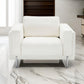 44 Inch Chair Tuxedo Square Arms Metal Legs Off White Fabric Upholstery By Casagear Home BM311776