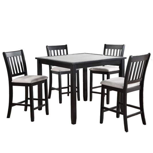 Nick 5 Piece Counter Height Dining Table and Chairs Set, Black, White By Casagear Home