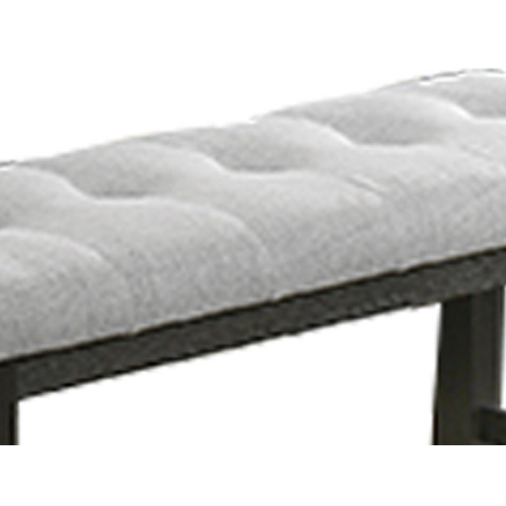 Woodlands 48 Inch Counter Height Bench Wood Tufted Seat Black White By Casagear Home BM311784