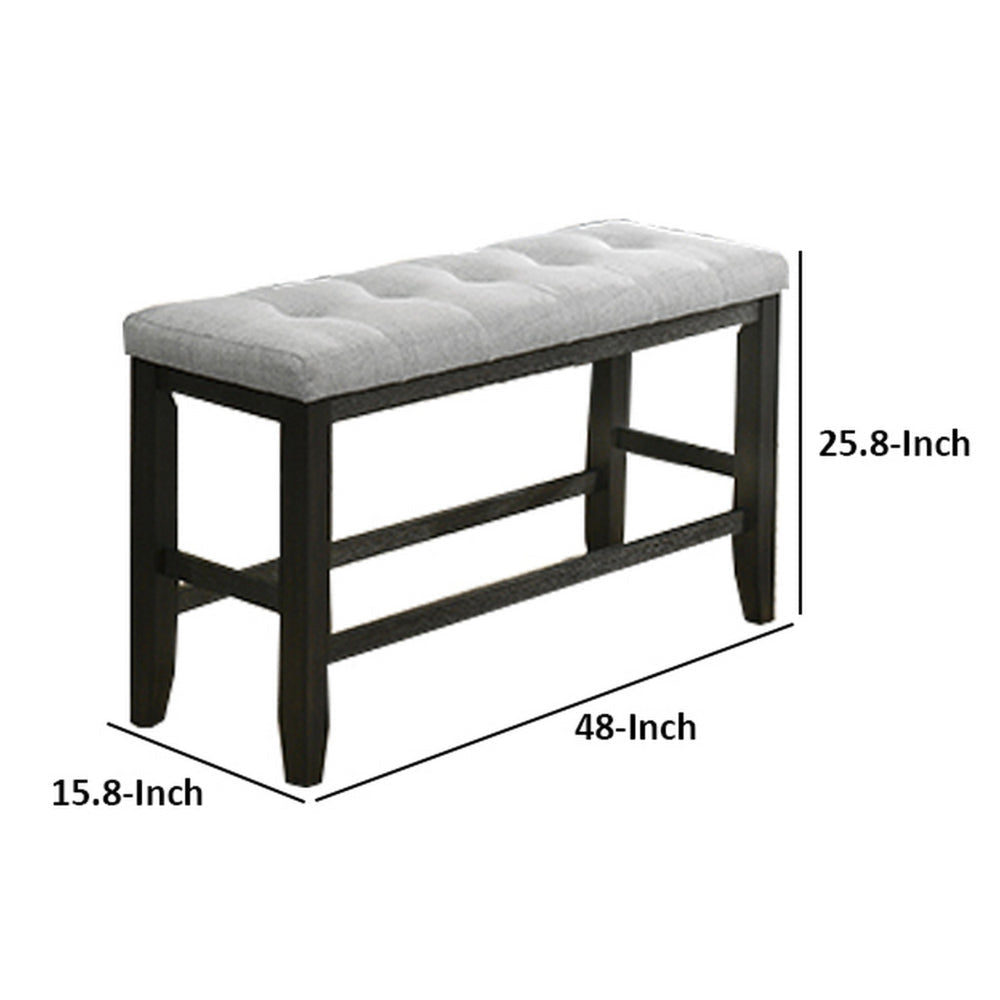 Woodlands 48 Inch Counter Height Bench Wood Tufted Seat Black White By Casagear Home BM311784