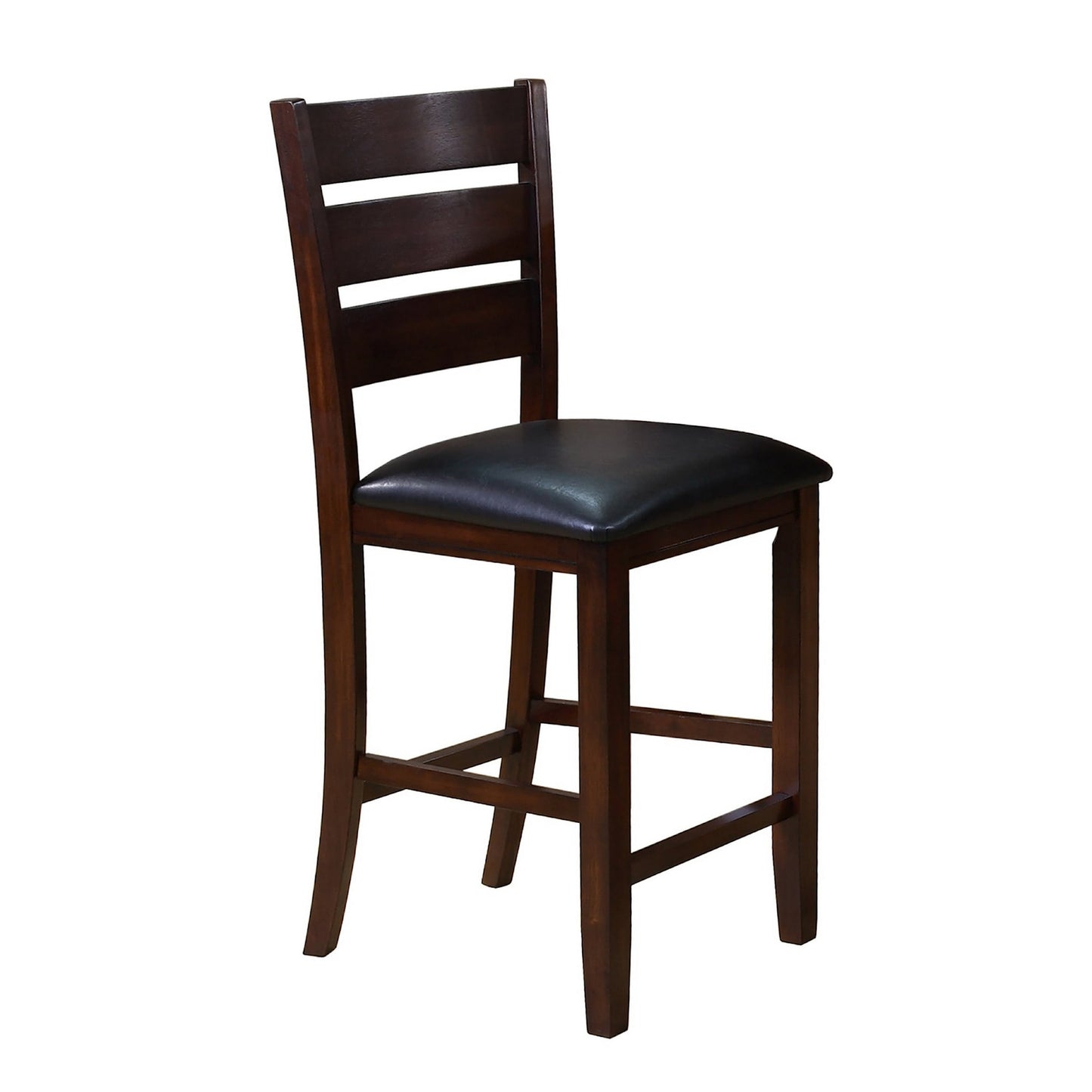 Woodlands 24 Inch Counter Height Chair Faux Leather Wood Black and Brown By Casagear Home BM311785