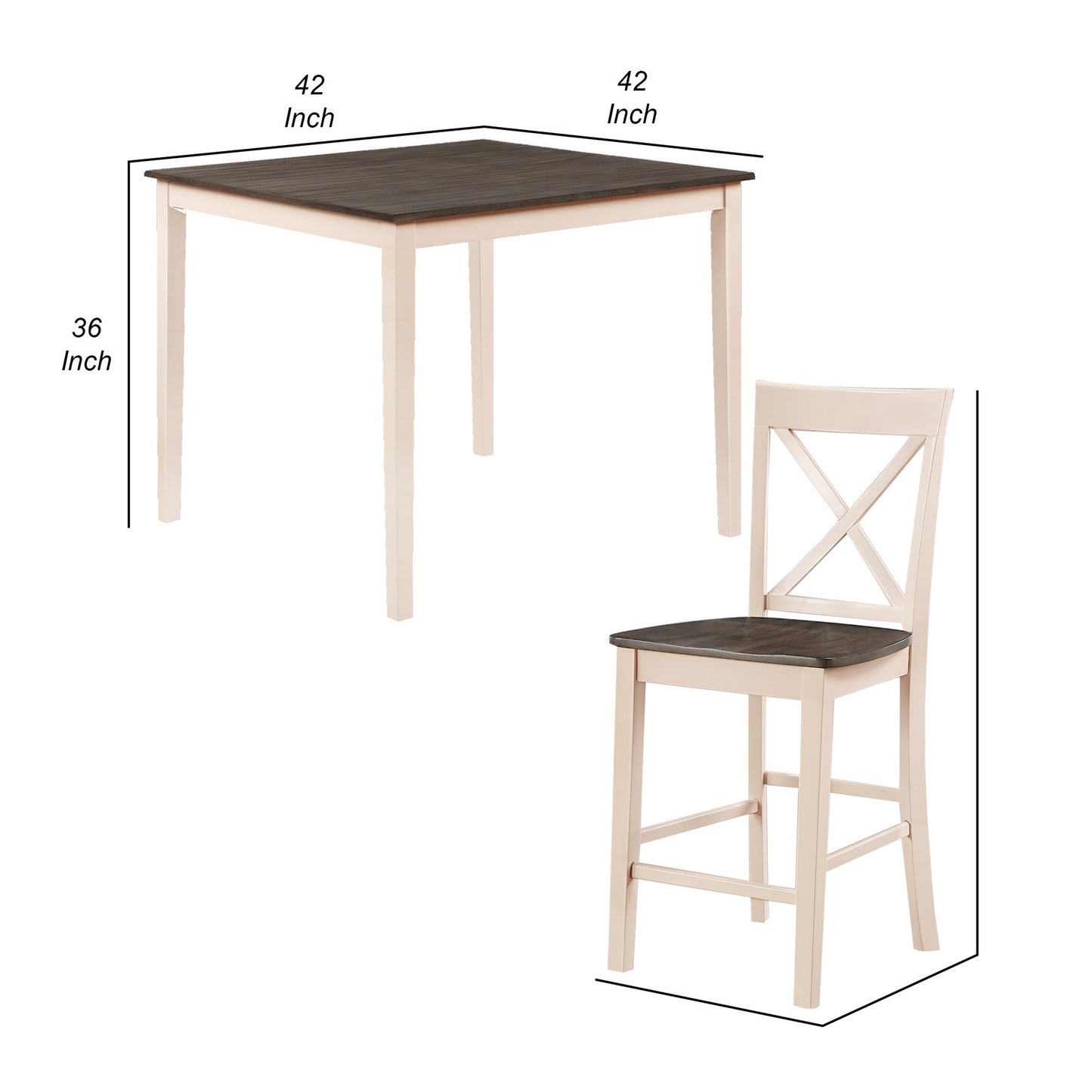 Christine 5 Piece Dining Table and Chairs Set White and Brown Wood Frames By Casagear Home BM311787