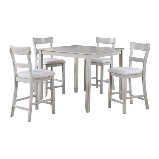 Cher 5 Piece Set Counter Height Dining Table, 4 Chairs, Gray Fabric, Wood By Casagear Home