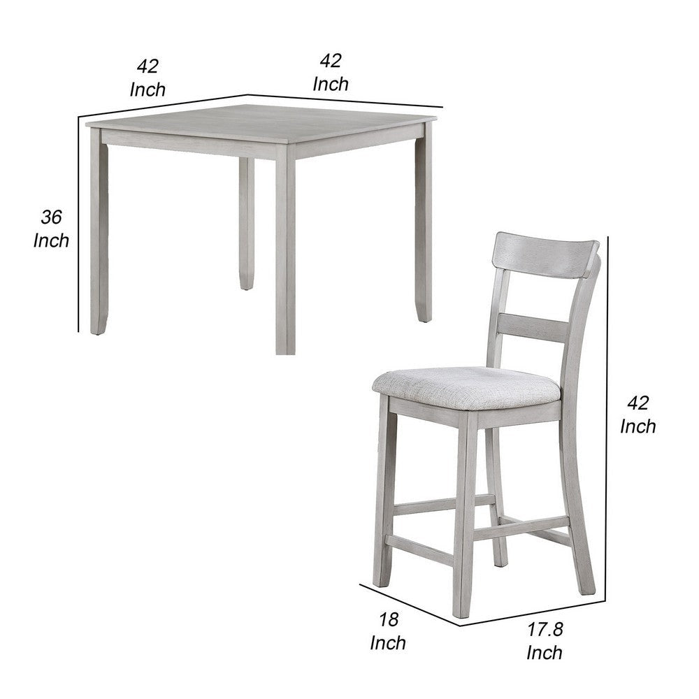 Cher 5 Piece Set Counter Height Dining Table 4 Chairs Gray Fabric Wood By Casagear Home BM311788