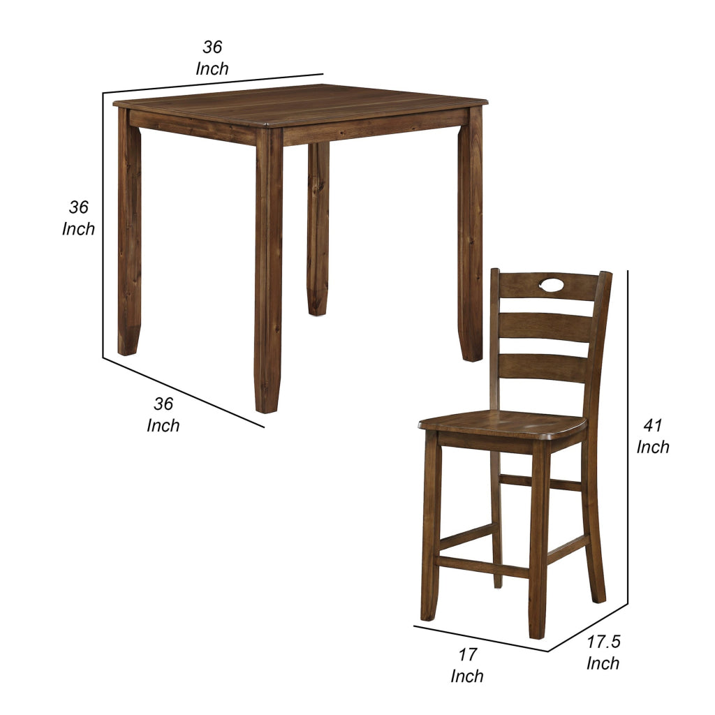 Timothy 5 Piece Counter Height Dining Table and Chairs Square Brown Wood By Casagear Home BM311790