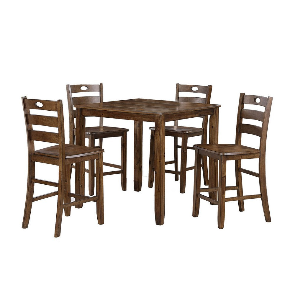 Timothy 5 Piece Counter Height Dining Table and Chairs, Square, Brown Wood By Casagear Home